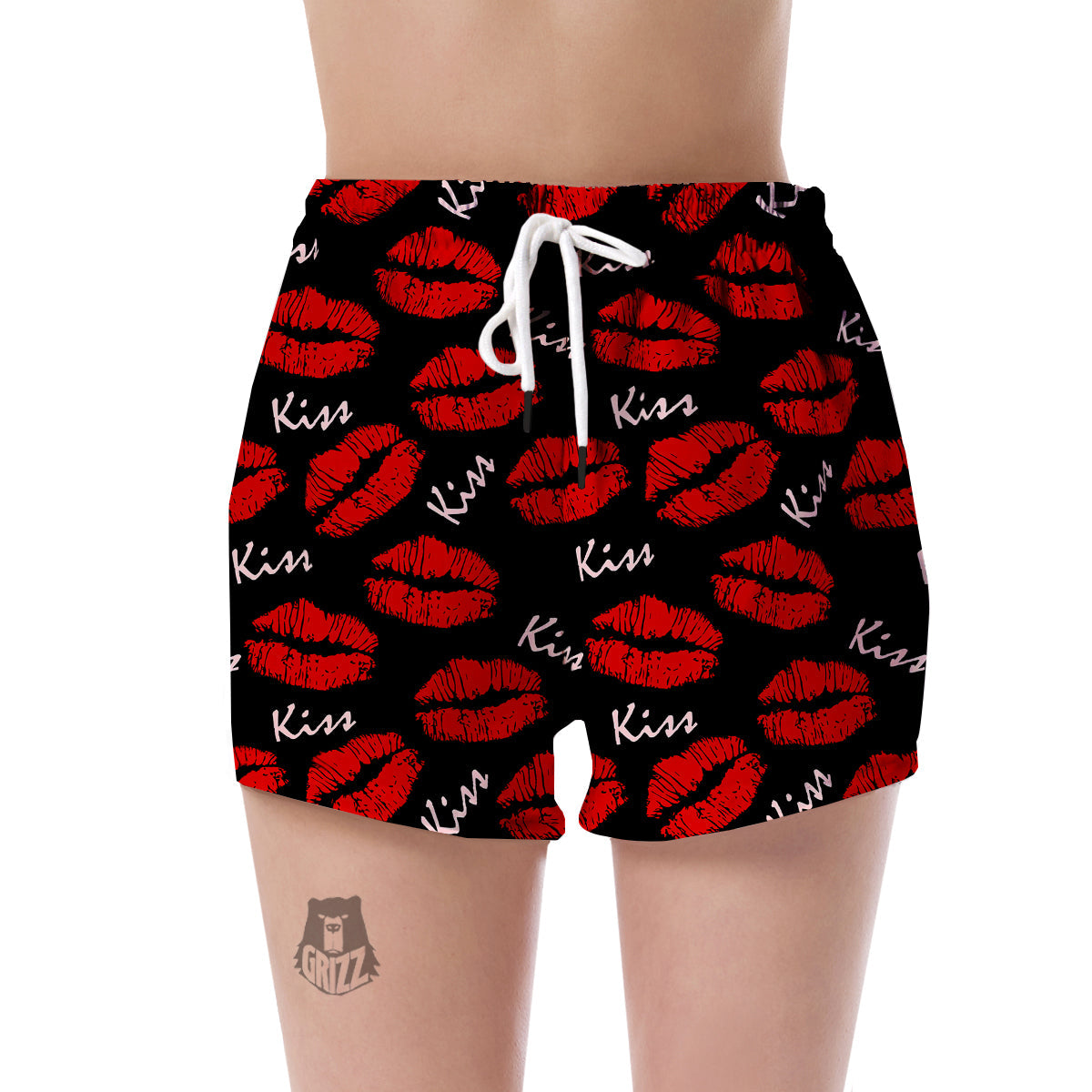 Red Lips Kiss Pattern Print Women's Shorts-grizzshop