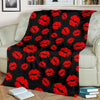 Red Lips Kiss Print Pattern Blanket-grizzshop