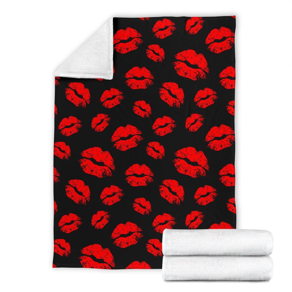 Red Lips Kiss Print Pattern Blanket-grizzshop