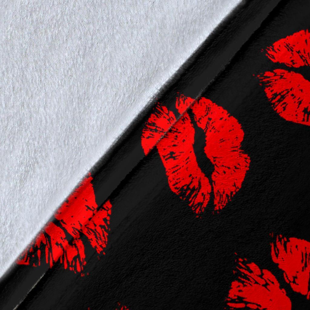 Red Lips Kiss Print Pattern Blanket-grizzshop