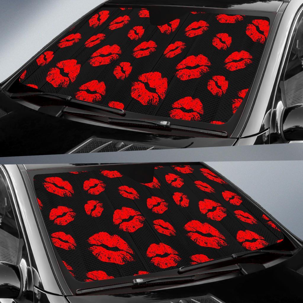 Red Lips Kiss Print Pattern Car Sun Shade-grizzshop