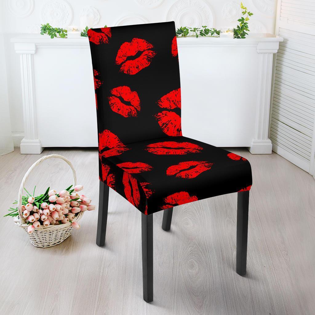 Red Lips Kiss Print Pattern Chair Cover-grizzshop