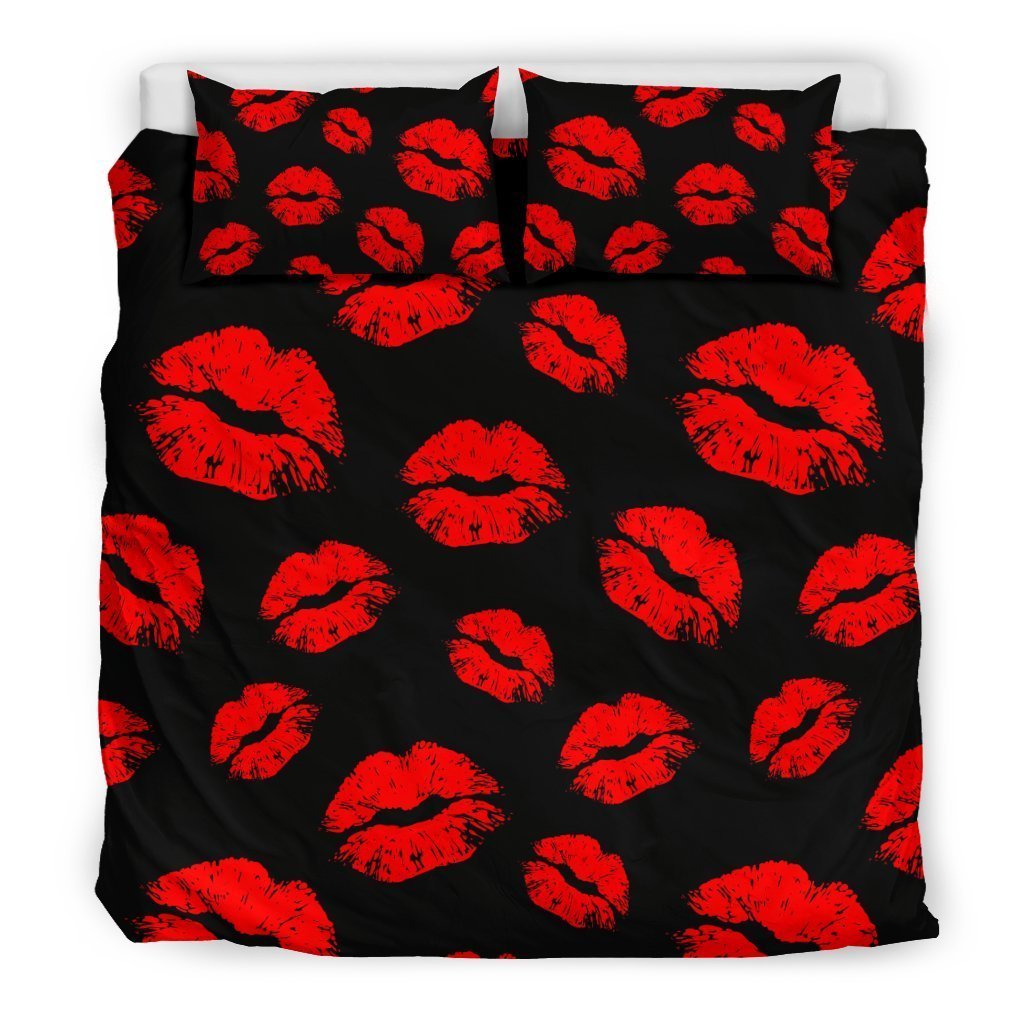 Red Lips Kiss Print Pattern Duvet Cover Bedding Set-grizzshop