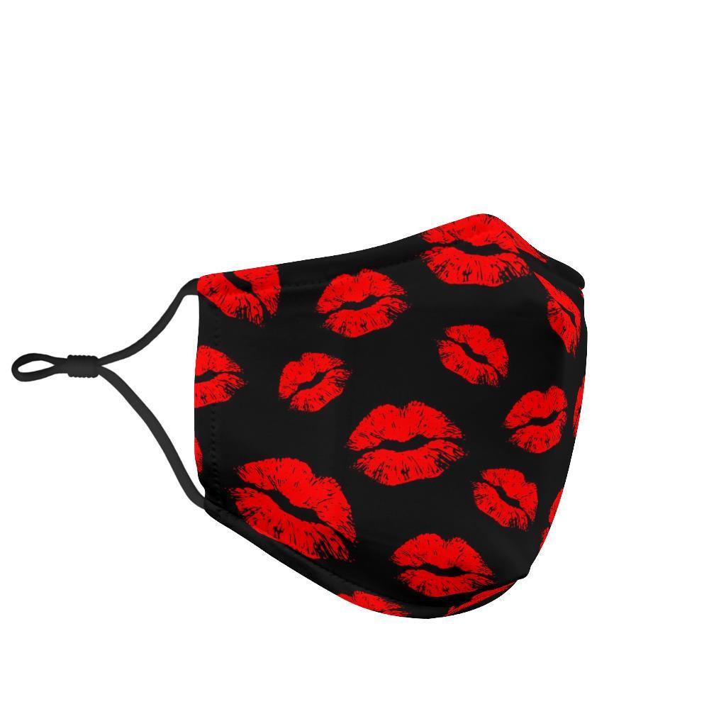 Red Lips Kiss Print Pattern Face Mask-grizzshop