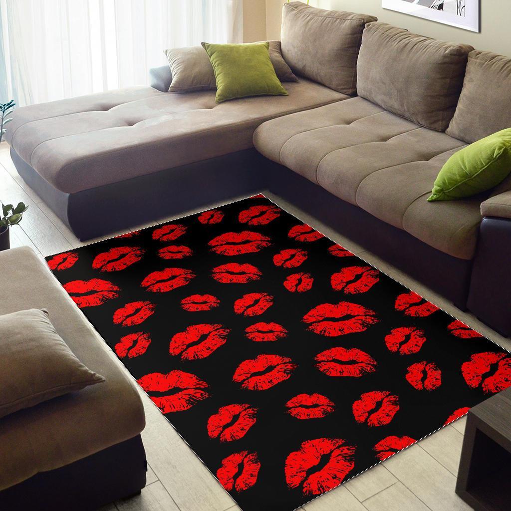 Red Lips Kiss Print Pattern Floor Mat-grizzshop