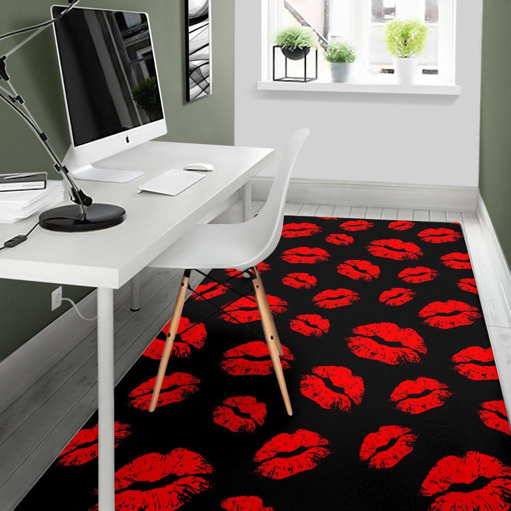 Red Lips Kiss Print Pattern Floor Mat-grizzshop