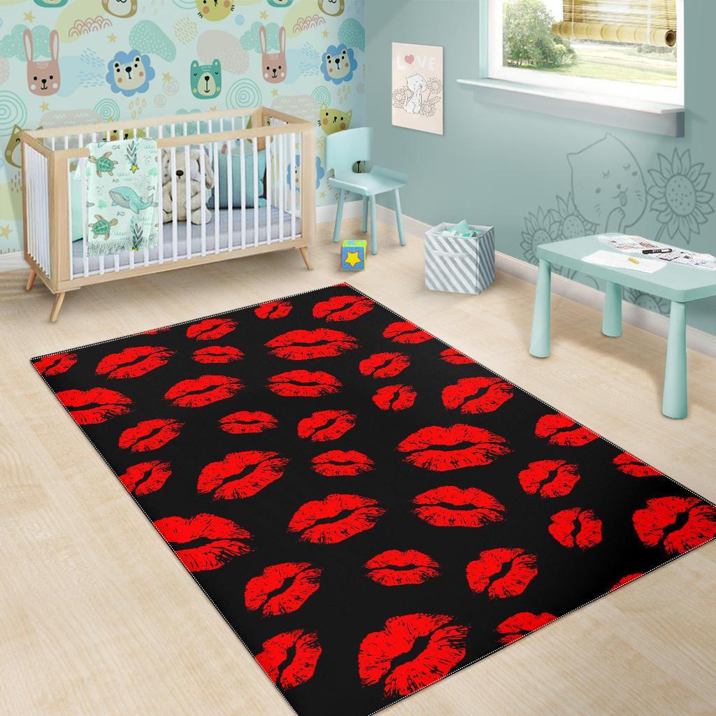 Red Lips Kiss Print Pattern Floor Mat-grizzshop