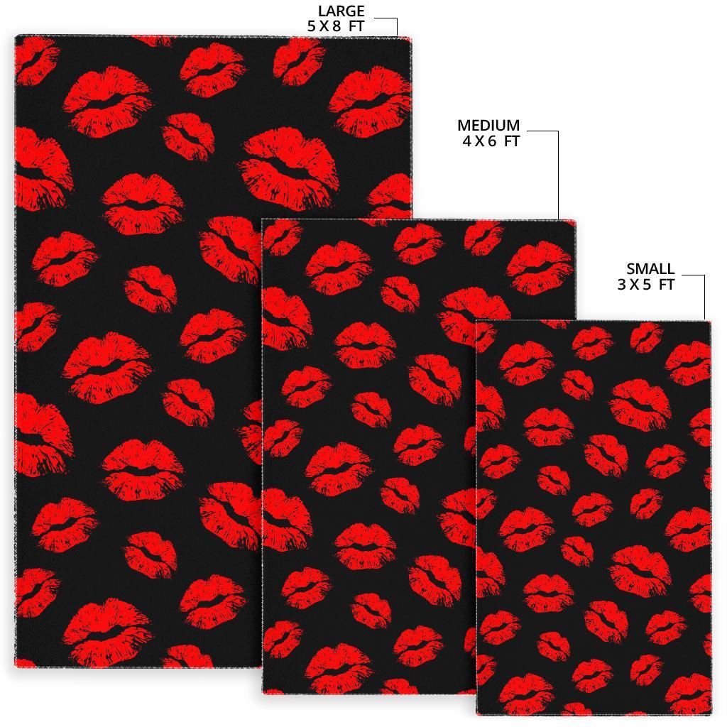 Red Lips Kiss Print Pattern Floor Mat-grizzshop