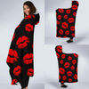 Red Lips Kiss Print Pattern Hooded Blanket-grizzshop