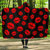 Red Lips Kiss Print Pattern Hooded Blanket-grizzshop