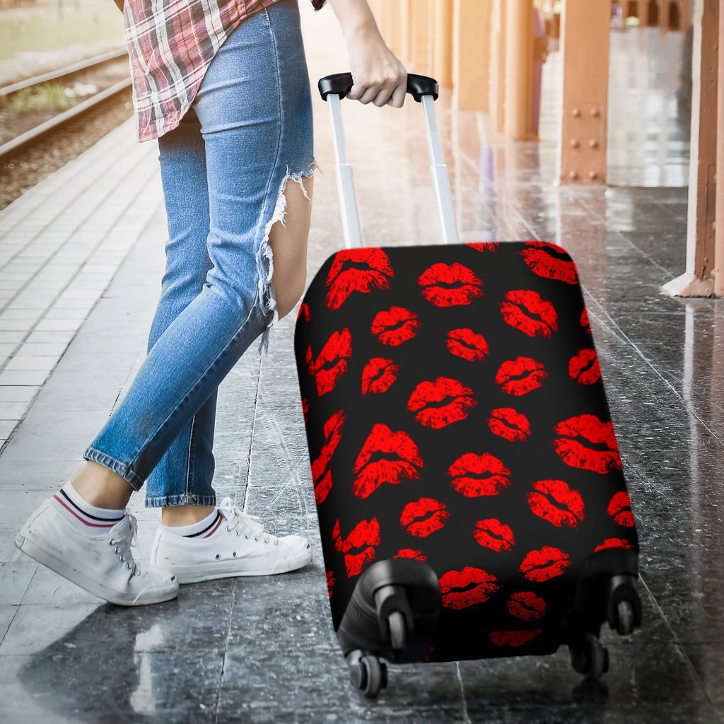 Red Lips Kiss Print Pattern Luggage Cover Protector-grizzshop