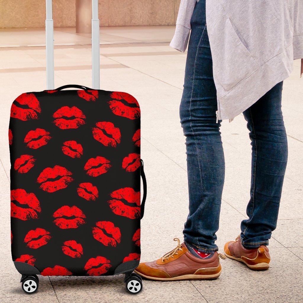 Red Lips Kiss Print Pattern Luggage Cover Protector-grizzshop