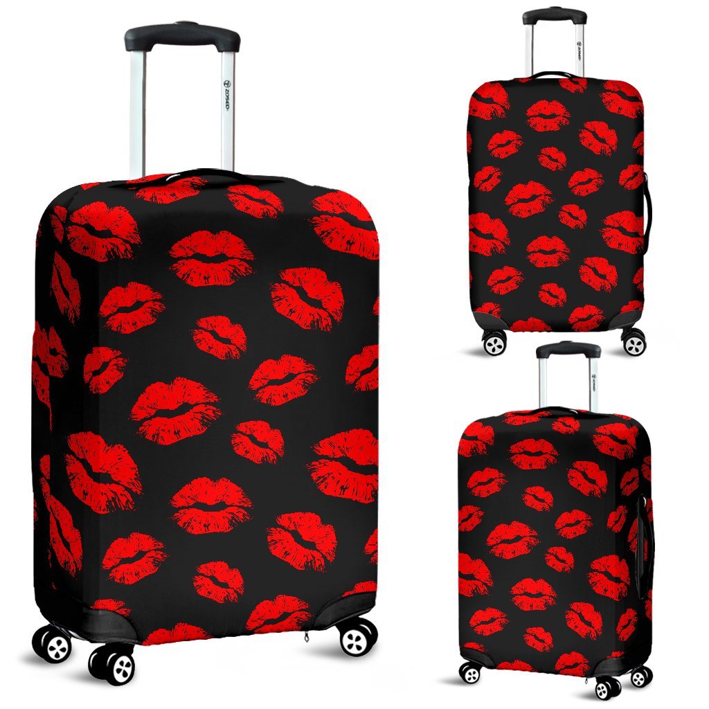 Red Lips Kiss Print Pattern Luggage Cover Protector-grizzshop