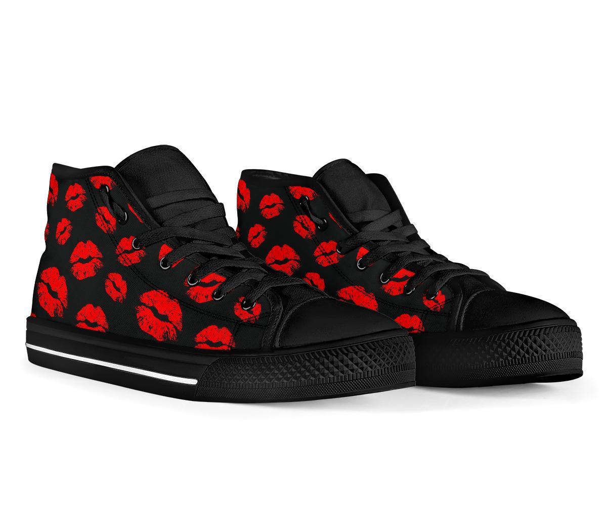 Red Lips Kiss Print Pattern Men Women's High Top Shoes-grizzshop