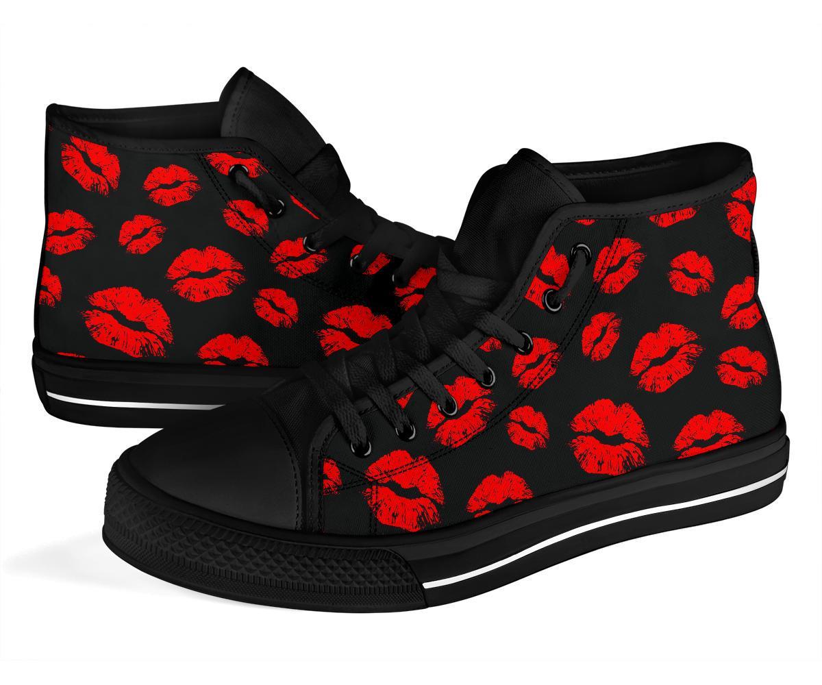 Red Lips Kiss Print Pattern Men Women's High Top Shoes-grizzshop