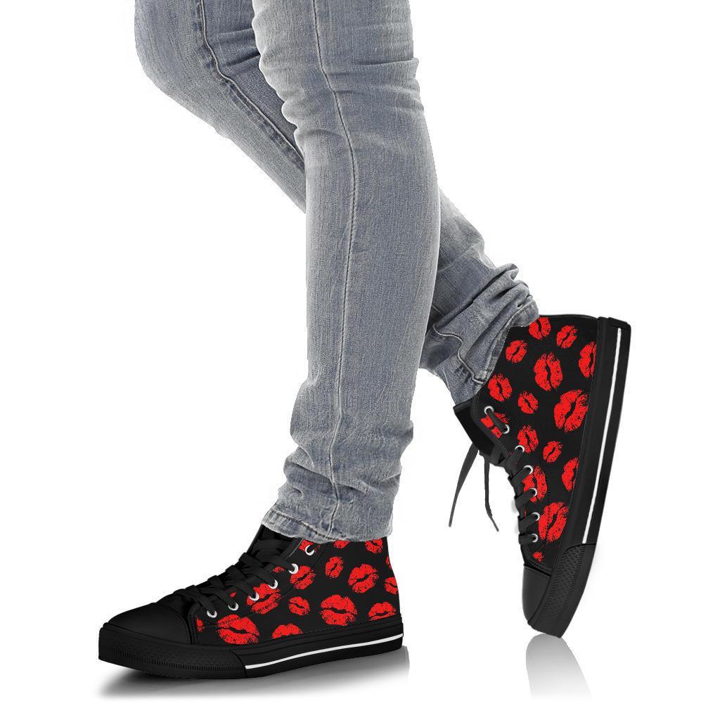 Red Lips Kiss Print Pattern Men Women's High Top Shoes-grizzshop