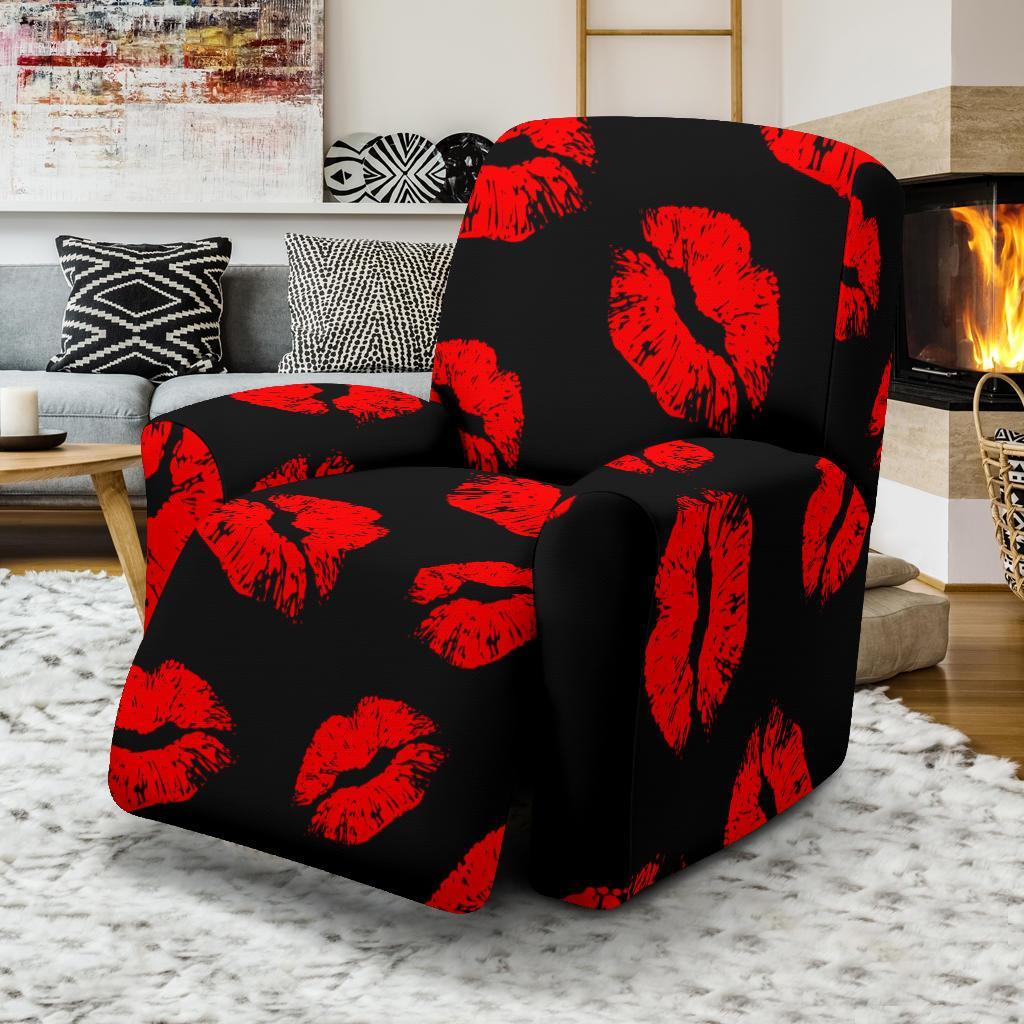 Red Lips Kiss Print Pattern Recliner Cover-grizzshop