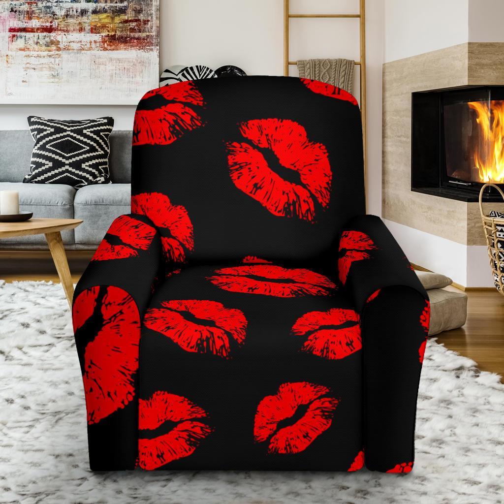 Red Lips Kiss Print Pattern Recliner Cover-grizzshop