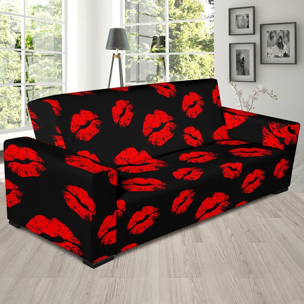 Red Lips Kiss Print Pattern Sofa Covers-grizzshop