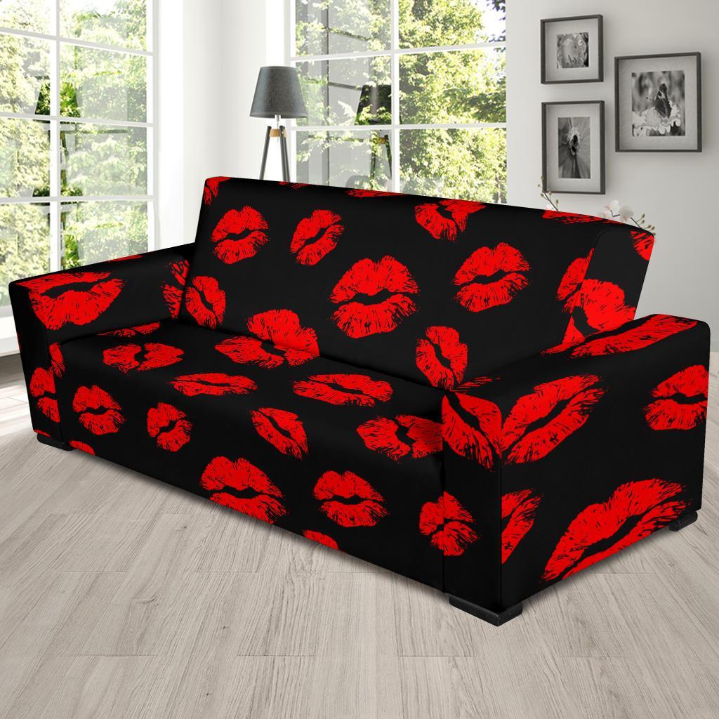 Red Lips Kiss Print Pattern Sofa Covers-grizzshop