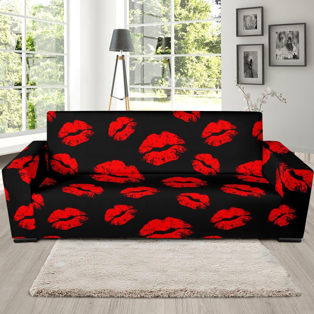 Red Lips Kiss Print Pattern Sofa Covers-grizzshop