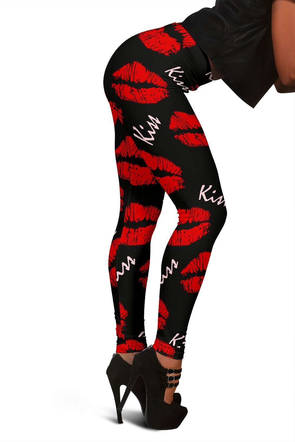 Red Lips Kiss Print Pattern Women Leggings-grizzshop