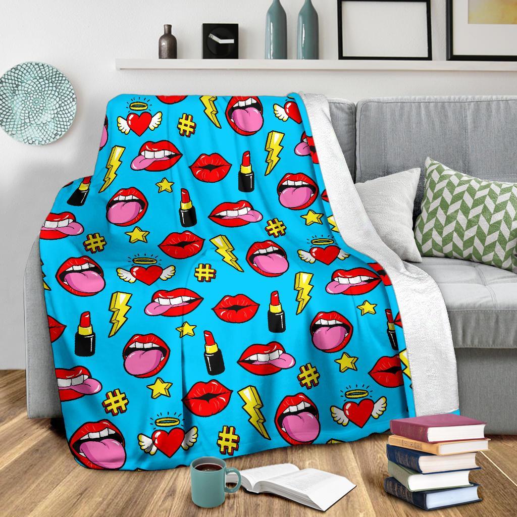 Red Lips Lipstick Pattern Print Blanket-grizzshop