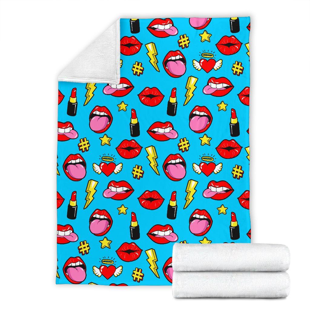 Red Lips Lipstick Pattern Print Blanket-grizzshop
