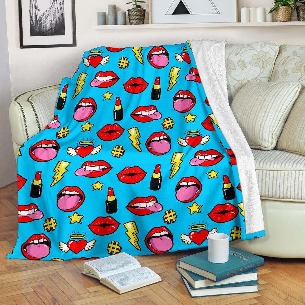 Red Lips Lipstick Pattern Print Blanket-grizzshop