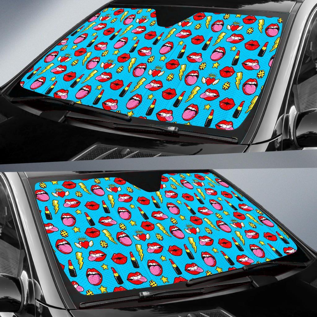 Red Lips Lipstick Pattern Print Car Sun Shade-grizzshop
