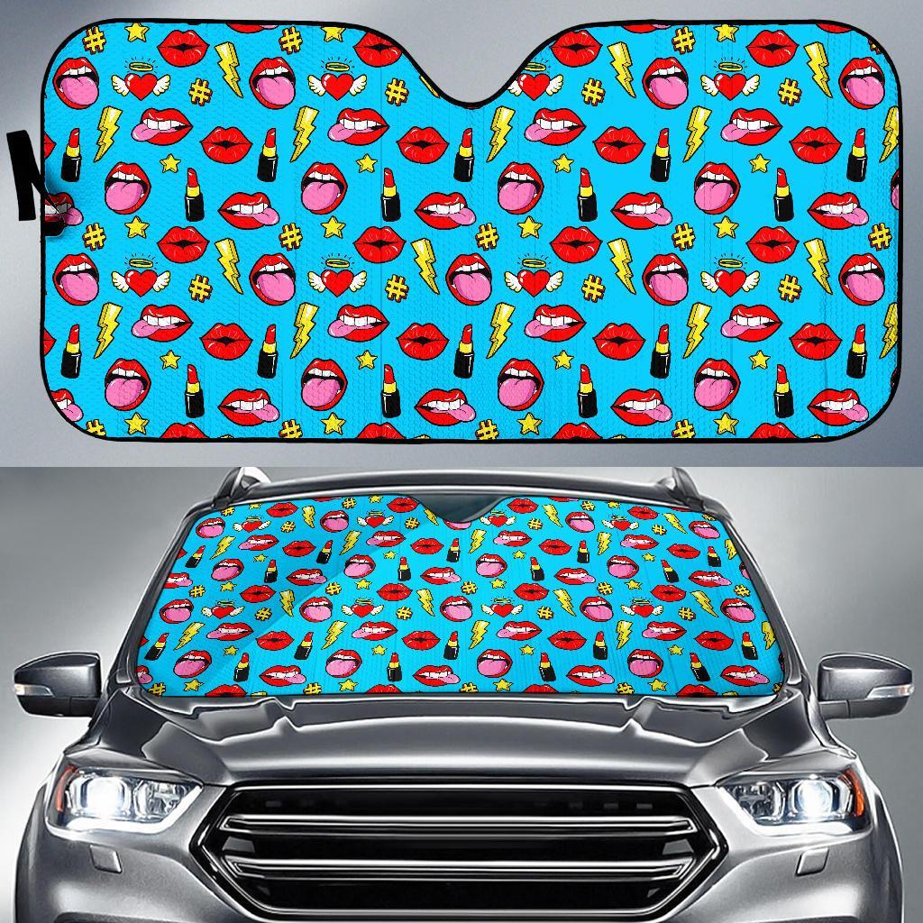 Red Lips Lipstick Pattern Print Car Sun Shade-grizzshop