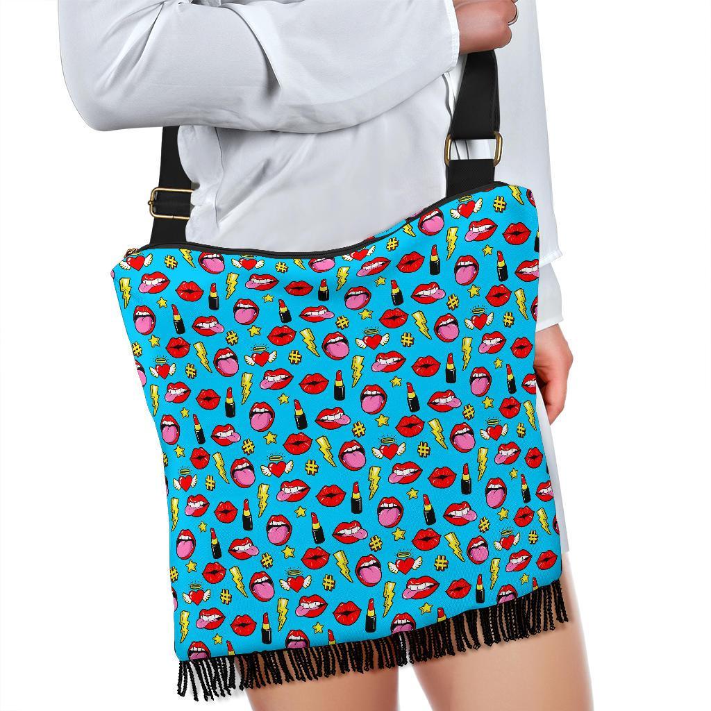 Red Lips Lipstick Pattern Print Crossbody Bags-grizzshop