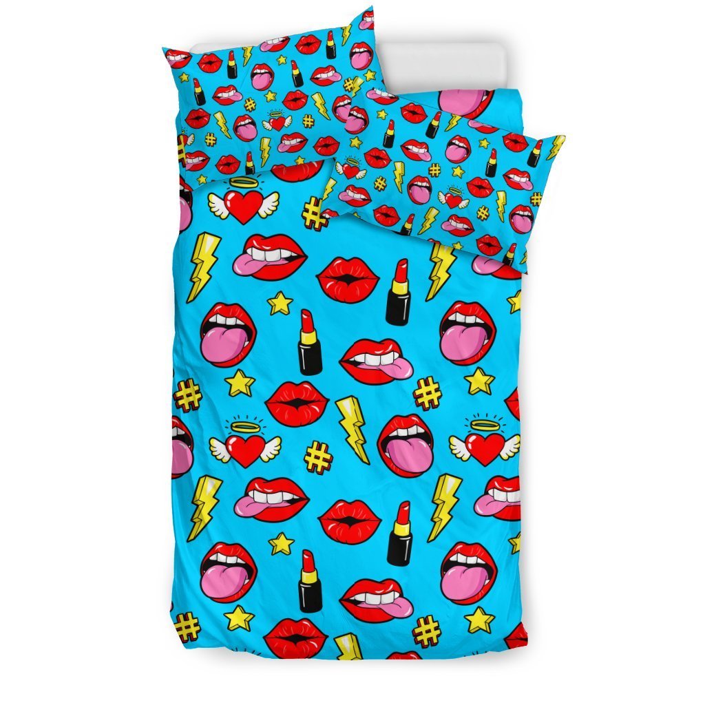 Red Lips Lipstick Pattern Print Duvet Cover Bedding Set-grizzshop