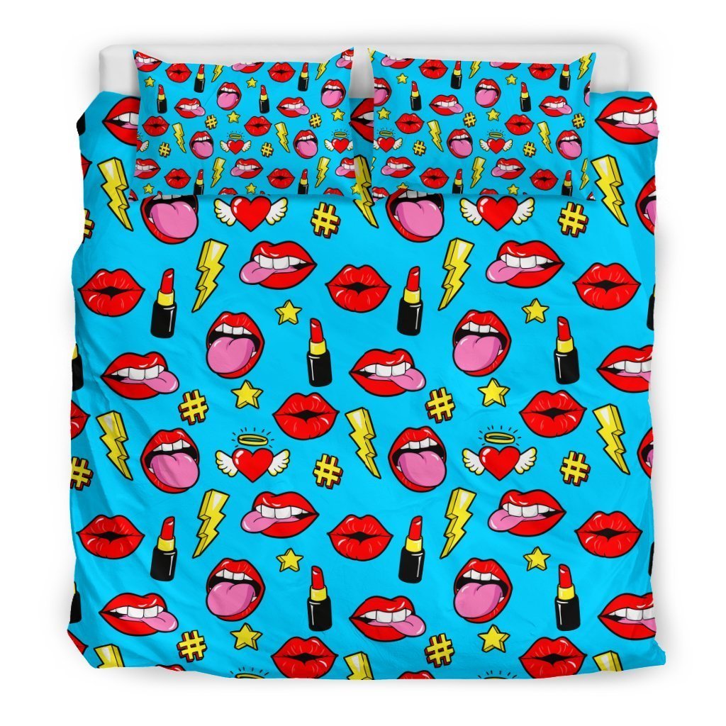 Red Lips Lipstick Pattern Print Duvet Cover Bedding Set-grizzshop