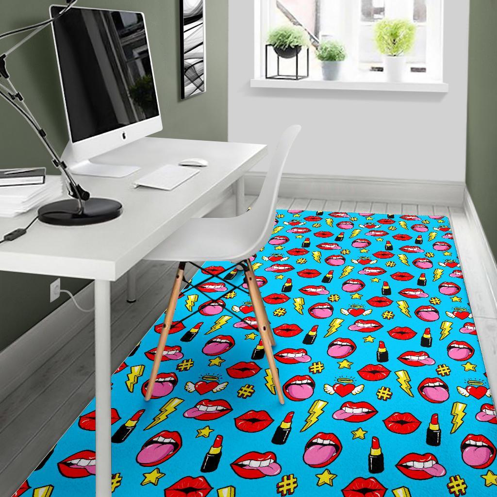 Red Lips Lipstick Pattern Print Floor Mat-grizzshop