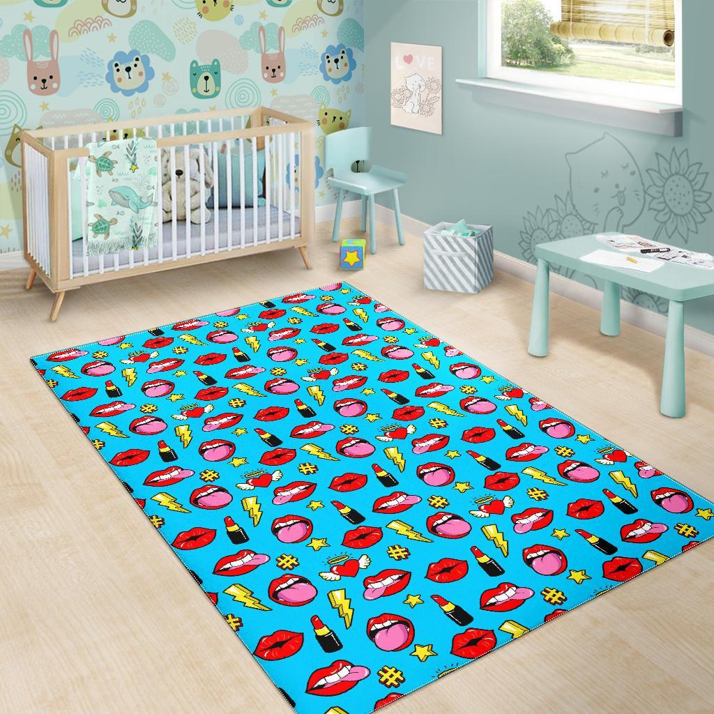 Red Lips Lipstick Pattern Print Floor Mat-grizzshop