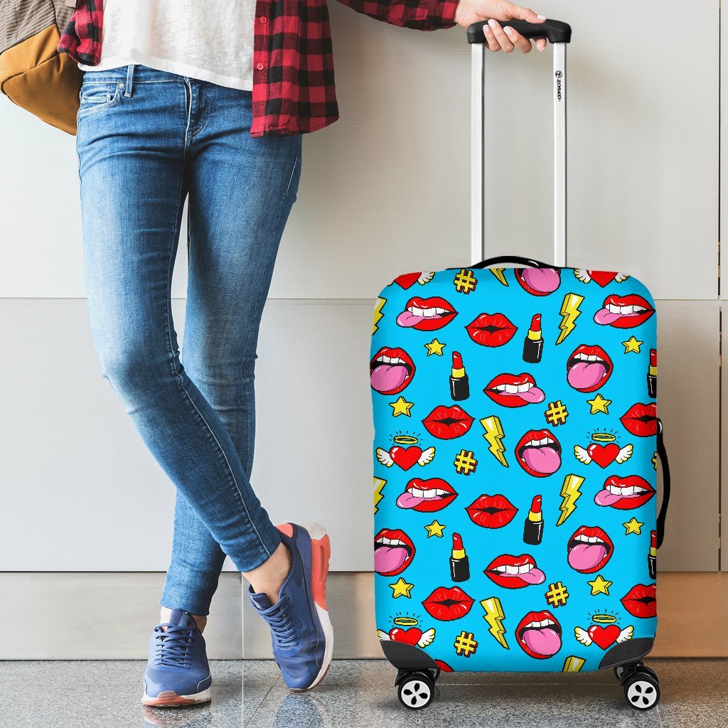 Red Lips Lipstick Pattern Print Luggage Cover Protector-grizzshop