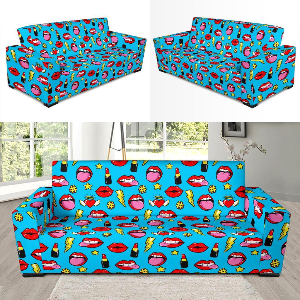 Red Lips Lipstick Pattern Print Sofa Covers-grizzshop