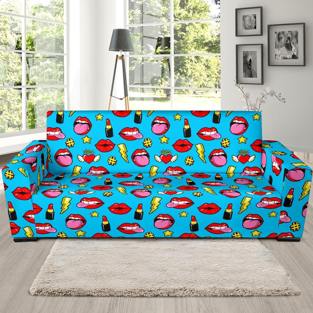 Red Lips Lipstick Pattern Print Sofa Covers-grizzshop