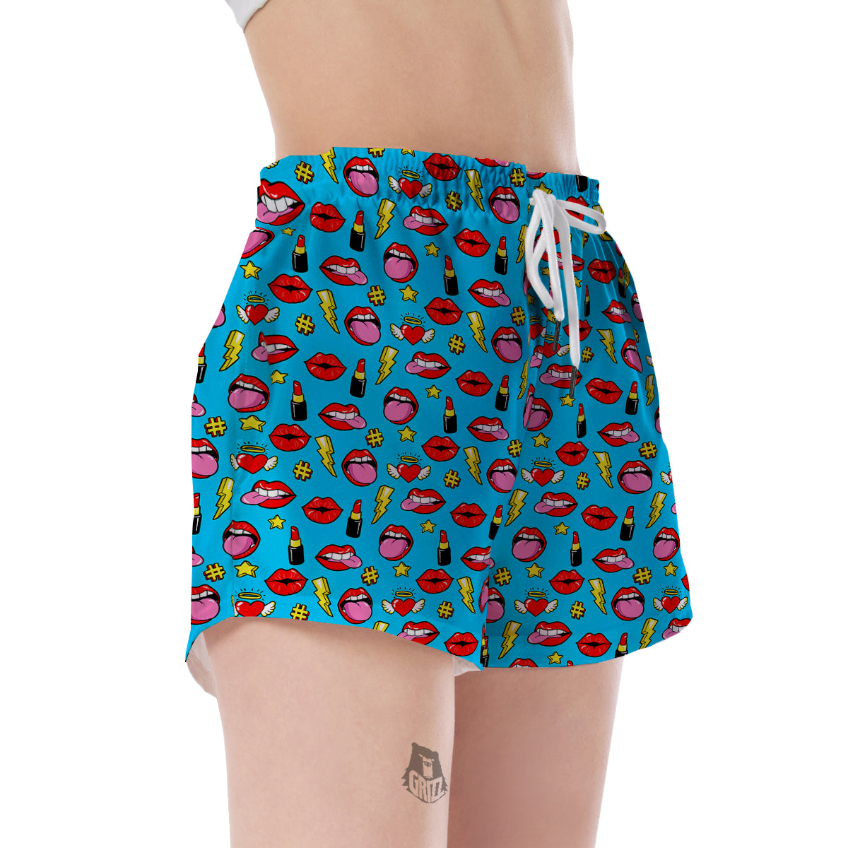 Red Lips Lipstick Pattern Print Women's Shorts-grizzshop
