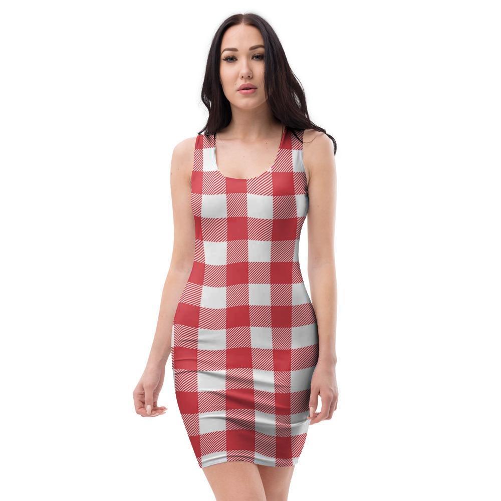 Red Lumberjack Bodycon Dress-grizzshop