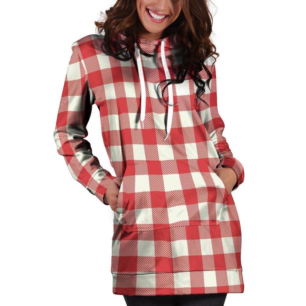 Red Lumberjack Hoodie Dress-grizzshop