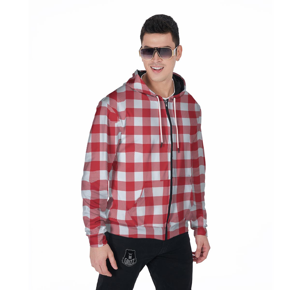 Red Lumberjack Men's Zip Up Hoodie-grizzshop