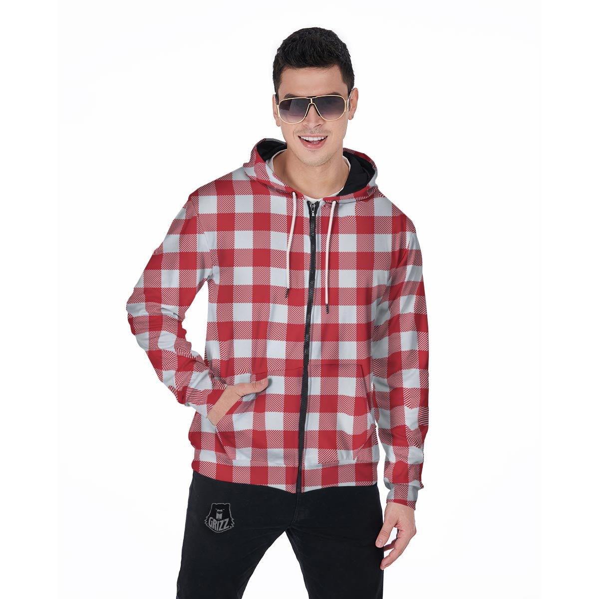 Red Lumberjack Men's Zip Up Hoodie-grizzshop