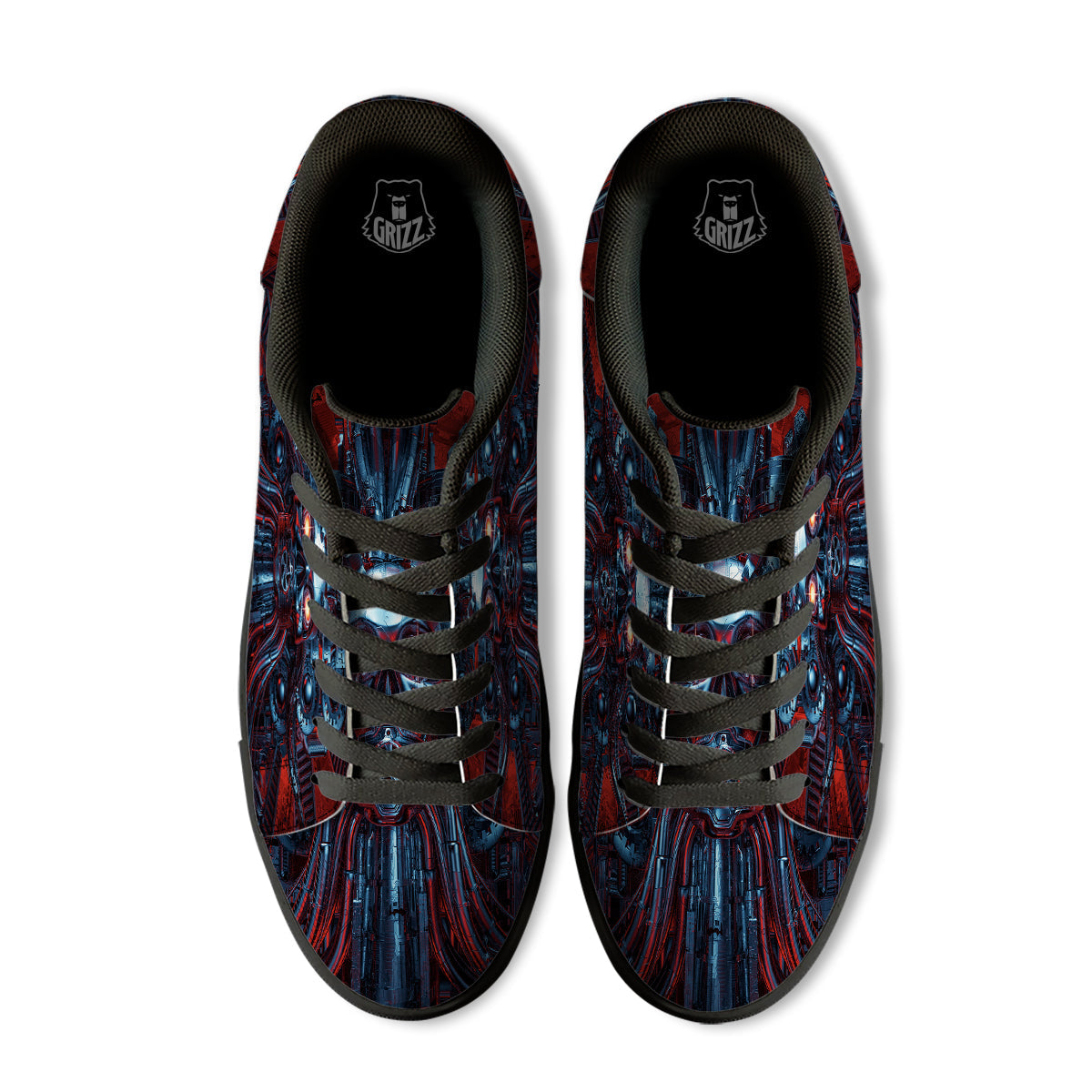 Red Machine Robot Print Black Low Top Sneakers-grizzshop
