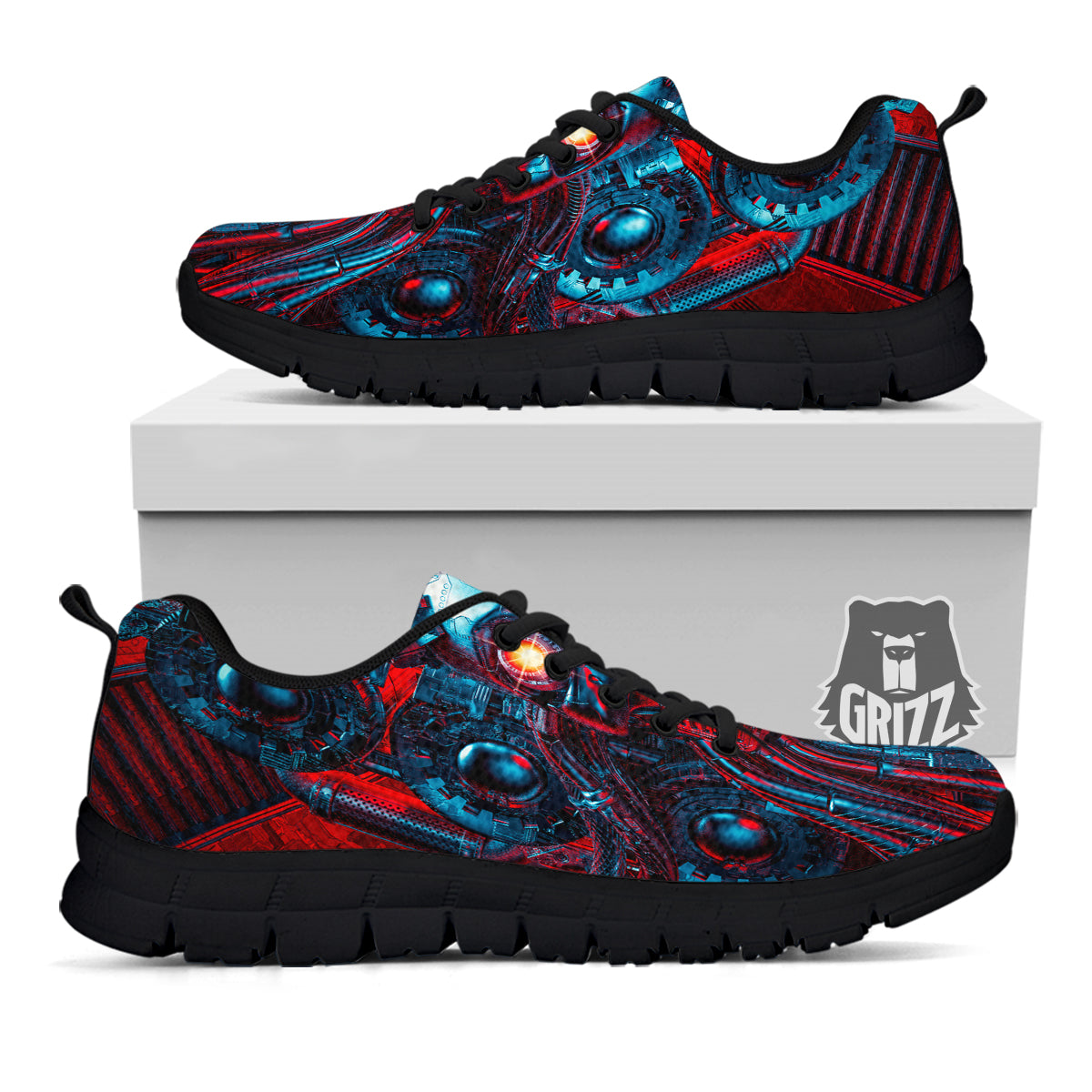 Red Machine Robot Print Black Sneaker-grizzshop