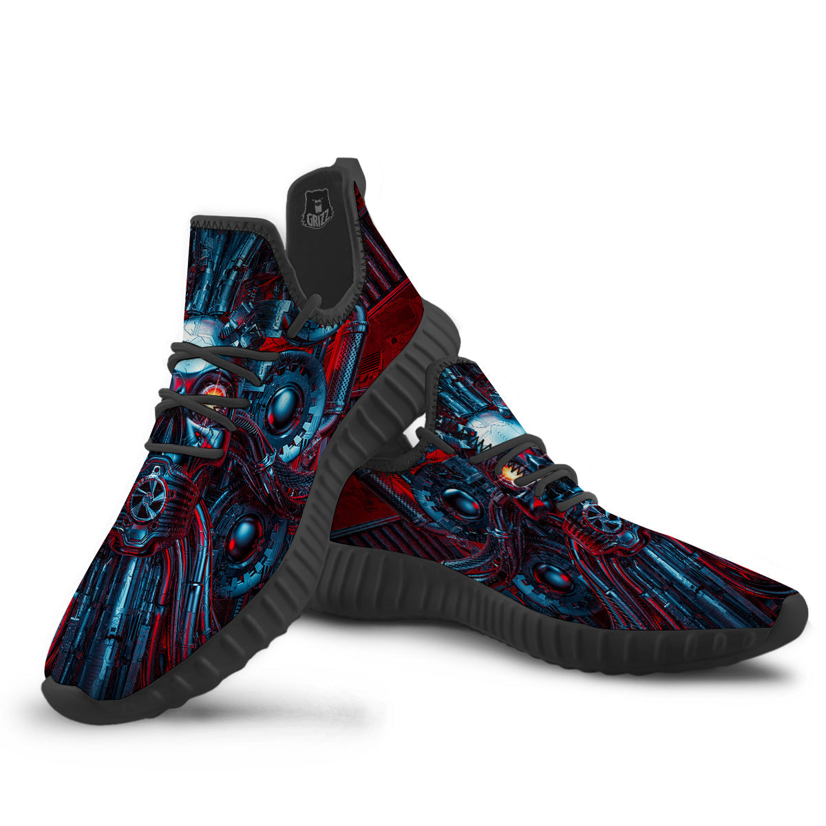 Red Machine Robot Print Black Walking Shoes-grizzshop