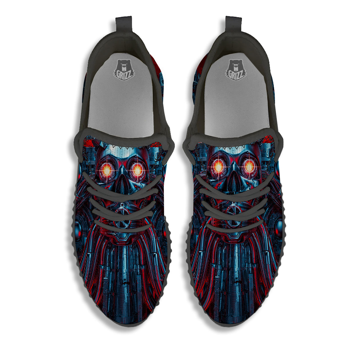 Red Machine Robot Print Black Walking Shoes-grizzshop