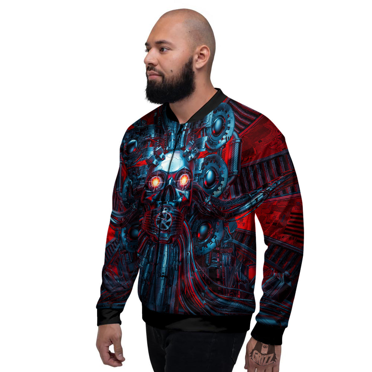 Red Machine Robot Print Men's Bomber Jacket-grizzshop