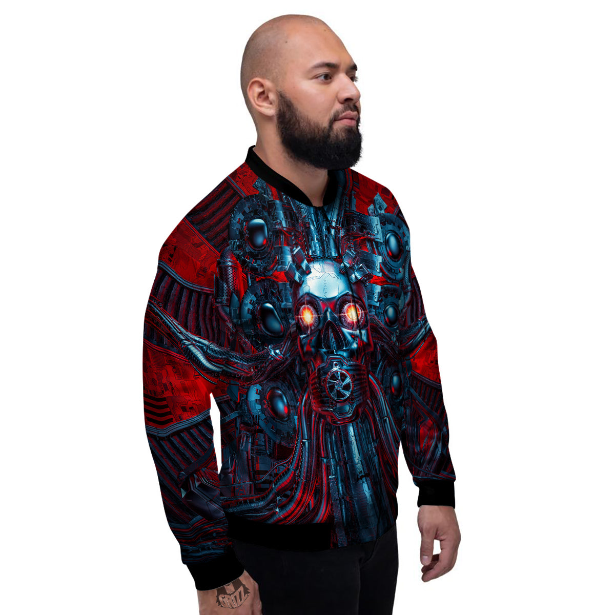 Red Machine Robot Print Men's Bomber Jacket-grizzshop